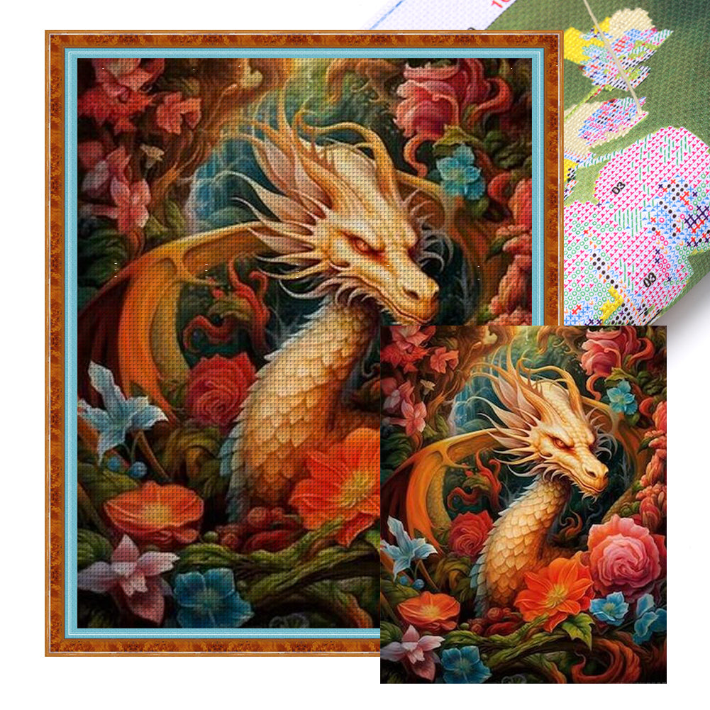 Flower Dragon - 11CT Stamped Cross Stitch 50*60CM