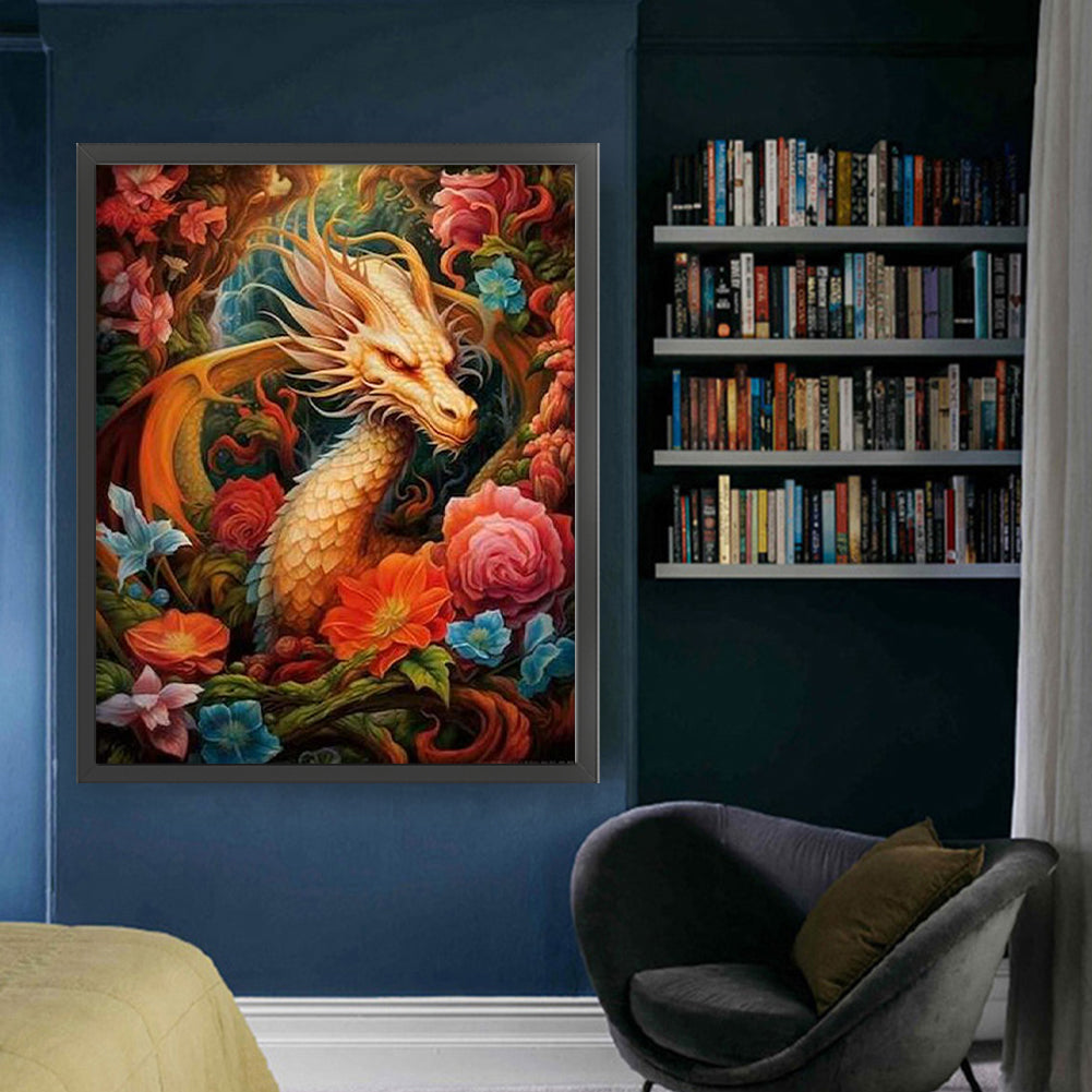 Flower Dragon - 11CT Stamped Cross Stitch 50*60CM