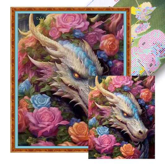 Flower Dragon - 11CT Stamped Cross Stitch 50*60CM