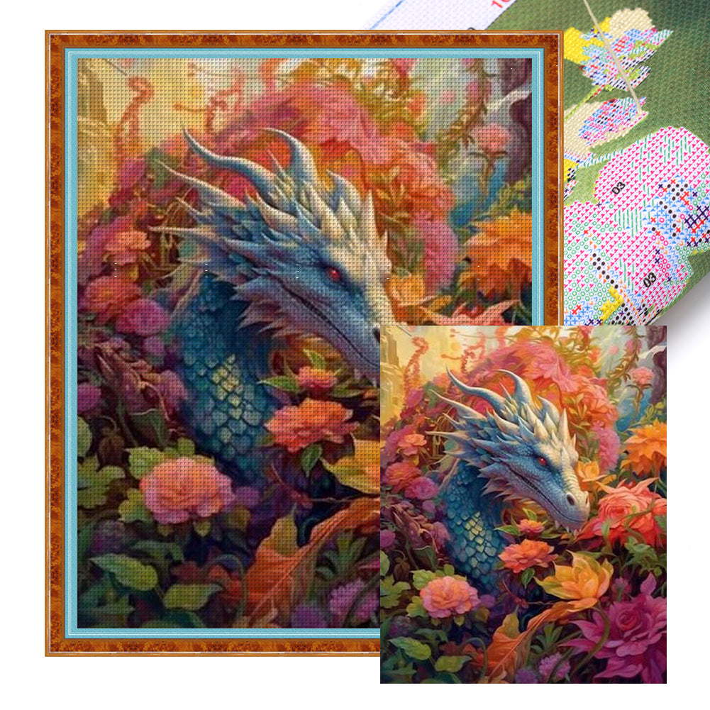 Flower Dragon - 11CT Stamped Cross Stitch 50*60CM