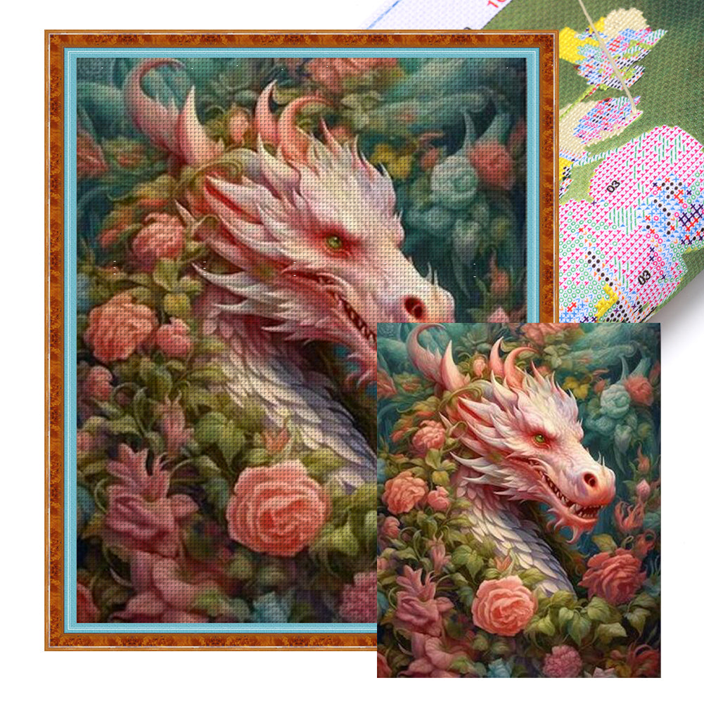 Flower Dragon - 11CT Stamped Cross Stitch 50*60CM