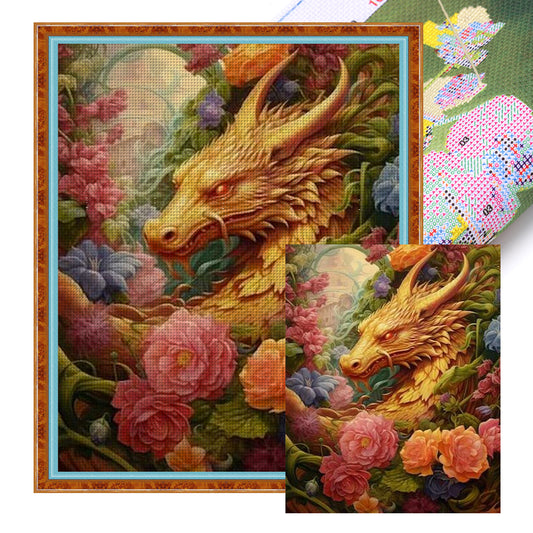 Flower Dragon - 11CT Stamped Cross Stitch 50*60CM