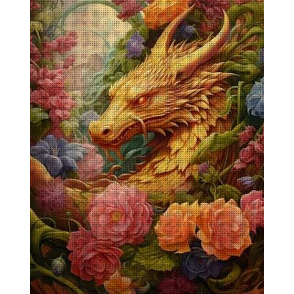 Flower Dragon - 11CT Stamped Cross Stitch 50*60CM