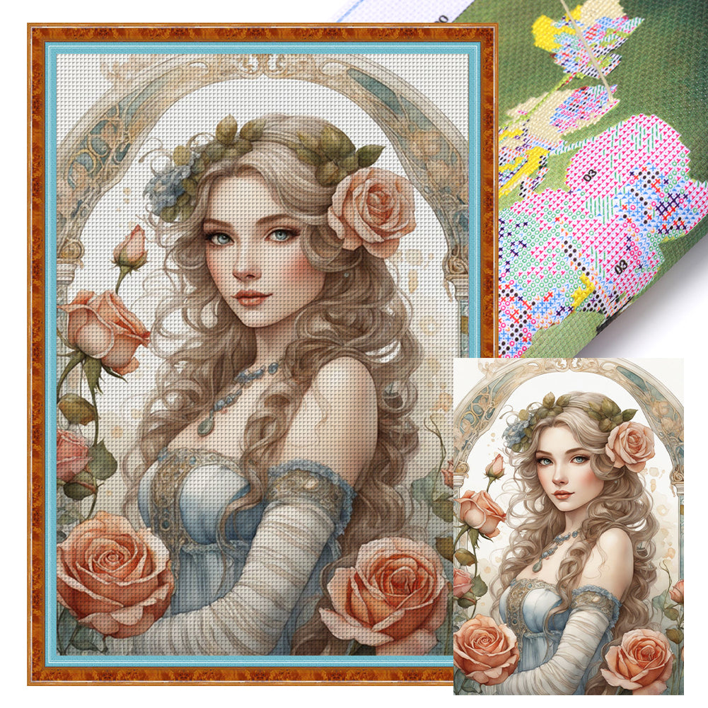 Rose Girl - 11CT Stamped Cross Stitch 40*60CM