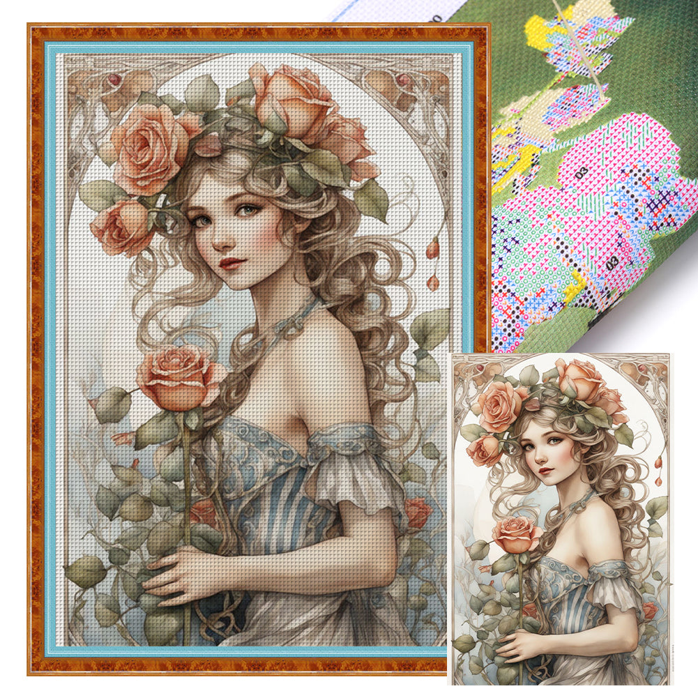 Rose Girl - 11CT Stamped Cross Stitch 40*60CM