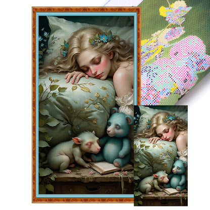 Sleeping Girl And Bear - 11CT Stamped Cross Stitch 40*75CM