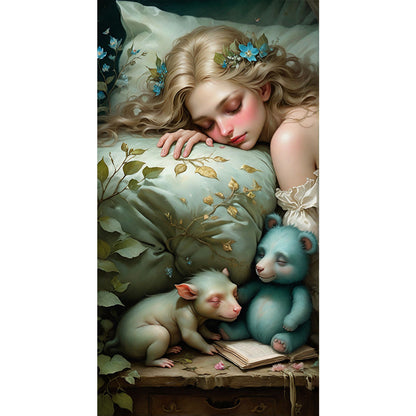 Sleeping Girl And Bear - 11CT Stamped Cross Stitch 40*75CM