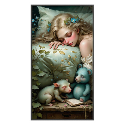 Sleeping Girl And Bear - 11CT Stamped Cross Stitch 40*75CM