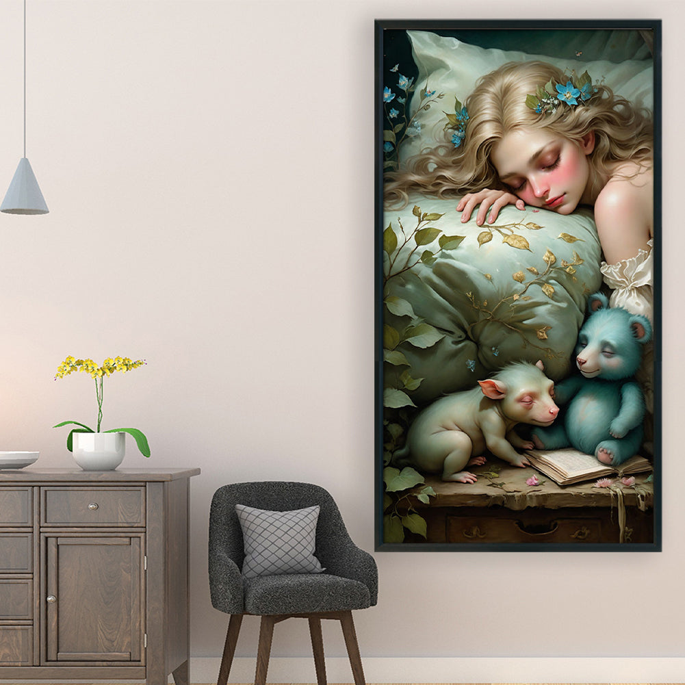 Sleeping Girl And Bear - 11CT Stamped Cross Stitch 40*75CM