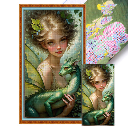 Girl And Dragon - 11CT Stamped Cross Stitch 40*75CM