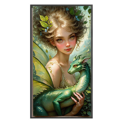 Girl And Dragon - 11CT Stamped Cross Stitch 40*75CM