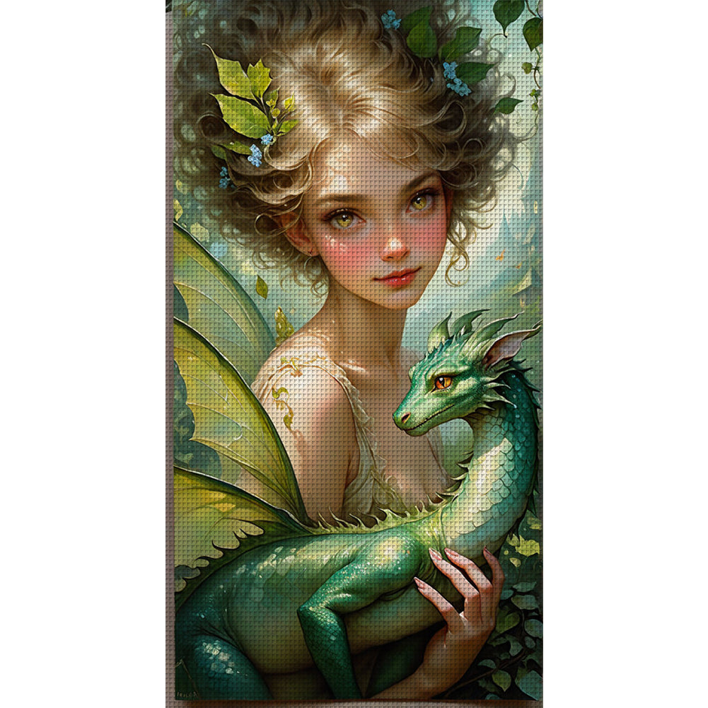 Girl And Dragon - 11CT Stamped Cross Stitch 40*75CM