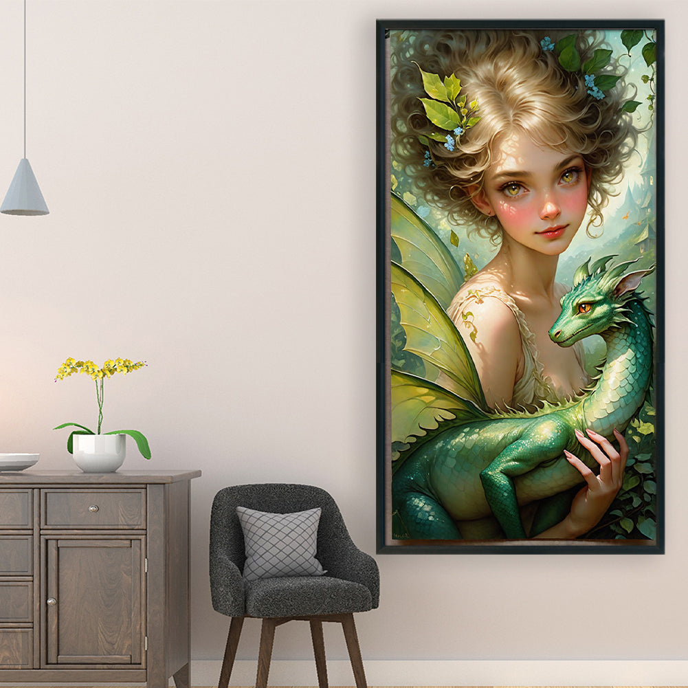 Girl And Dragon - 11CT Stamped Cross Stitch 40*75CM