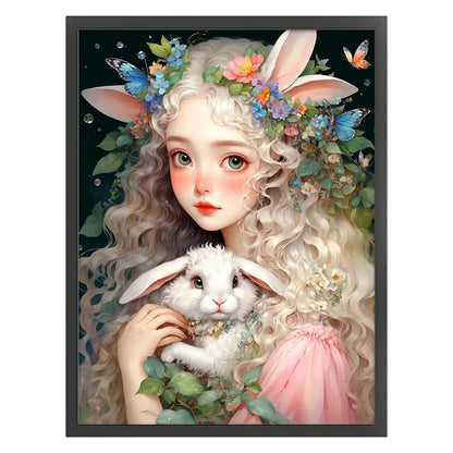 Girl And Little White Rabbit - 11CT Stamped Cross Stitch 50*65CM