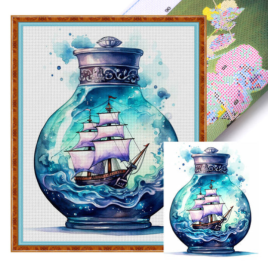 Sailboat In A Bottle - 14CT Stamped Cross Stitch 40*50CM