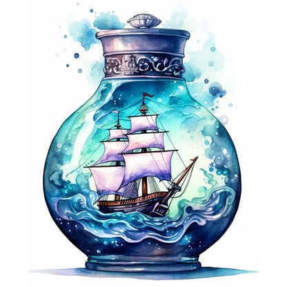 Sailboat In A Bottle - 14CT Stamped Cross Stitch 40*50CM