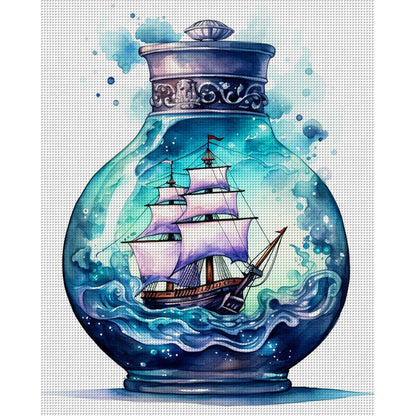 Sailboat In A Bottle - 14CT Stamped Cross Stitch 40*50CM