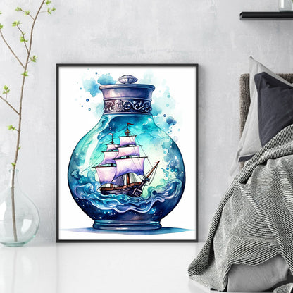 Sailboat In A Bottle - 14CT Stamped Cross Stitch 40*50CM