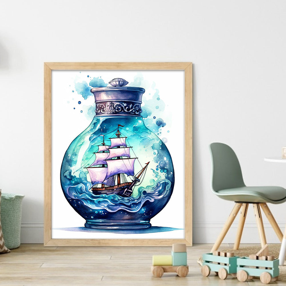 Sailboat In A Bottle - 14CT Stamped Cross Stitch 40*50CM