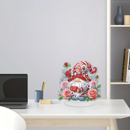 Acrylic Cute Gnome Single-Sided Desktop Diamond Art Kits Home Door Decor (Rose)