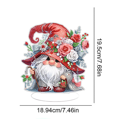 Acrylic Gnome Single-Sided Desktop Diamond Art Kit Home Door Decor (Rose Gnome)