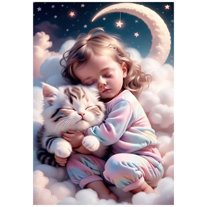 Little Girl And Kitten On The Clouds - 11CT Stamped Cross Stitch 40*55CM