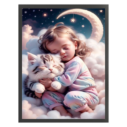 Little Girl And Kitten On The Clouds - 11CT Stamped Cross Stitch 40*55CM