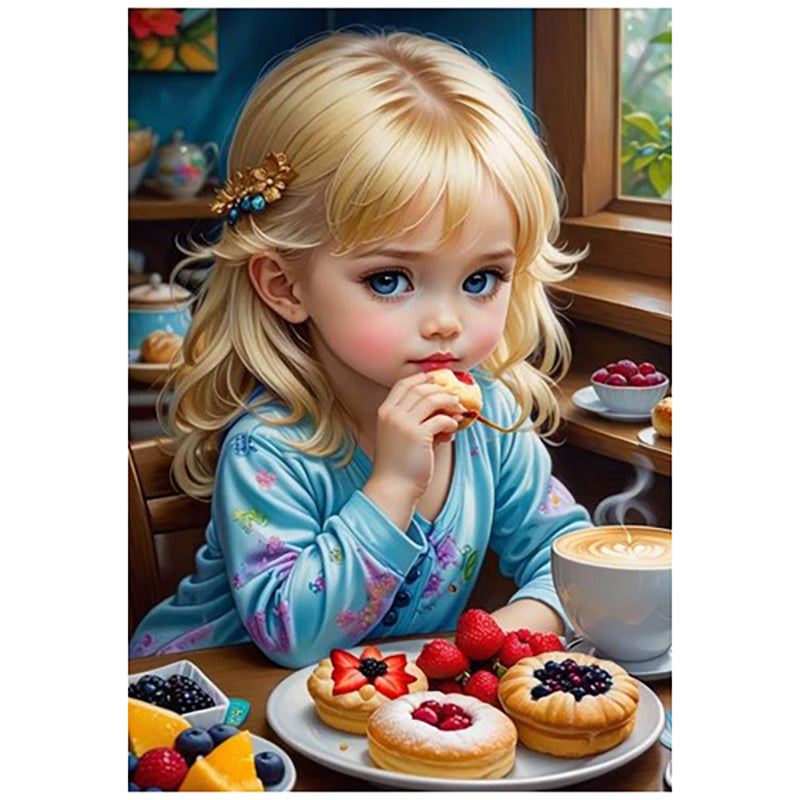 Blonde Little Girl Eating Breakfast - 11CT Stamped Cross Stitch 40*55CM