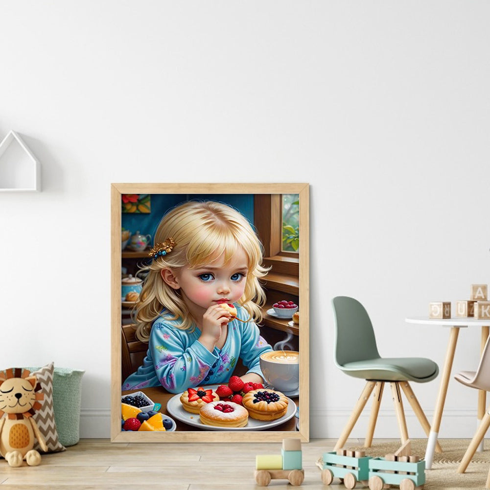 Blonde Little Girl Eating Breakfast - 11CT Stamped Cross Stitch 40*55CM