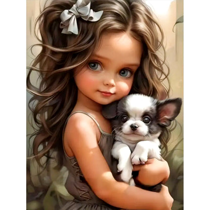 Big-Eyed Girl And Puppy - 14CT Counted Cross Stitch 50*65CM