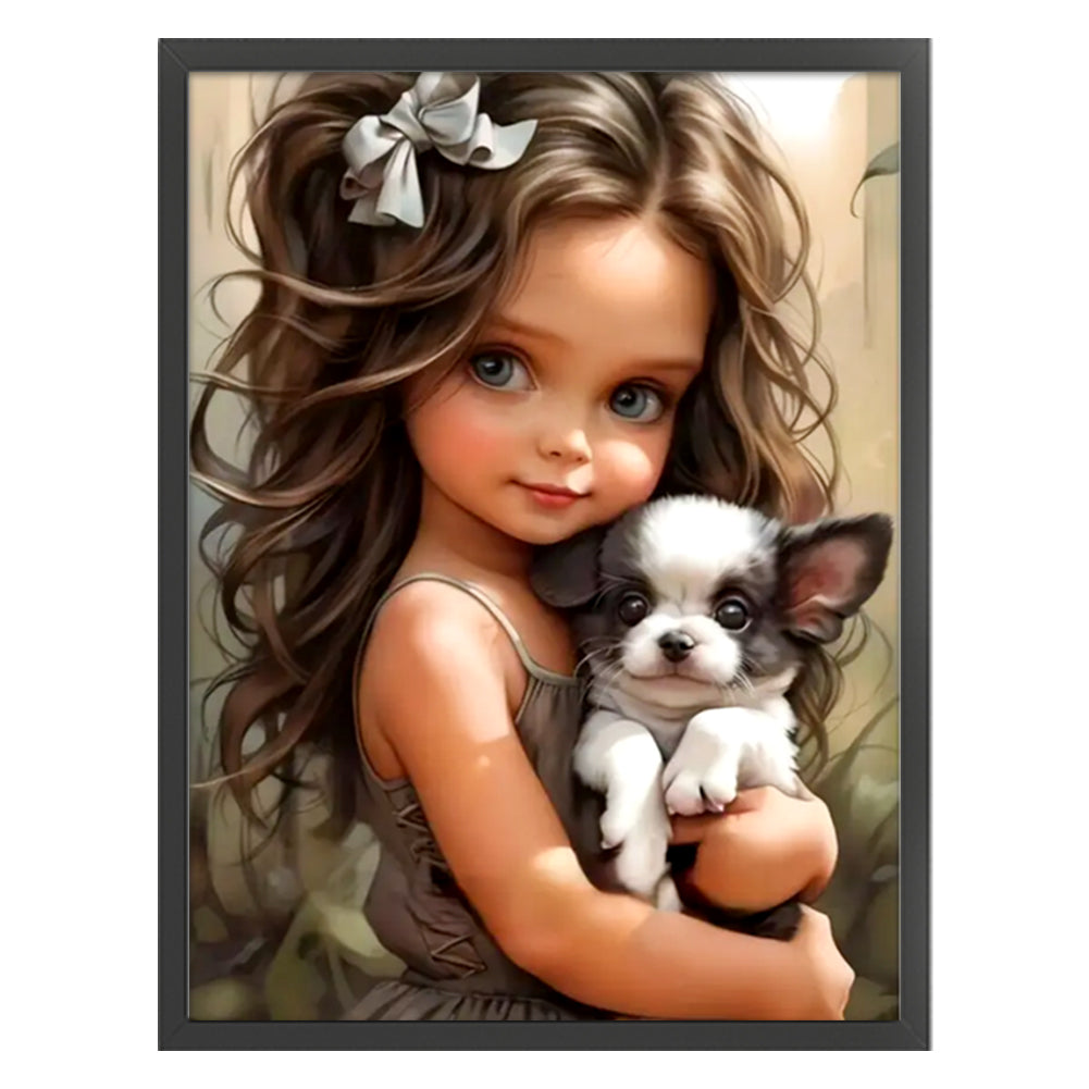 Big-Eyed Girl And Puppy - 14CT Counted Cross Stitch 50*65CM