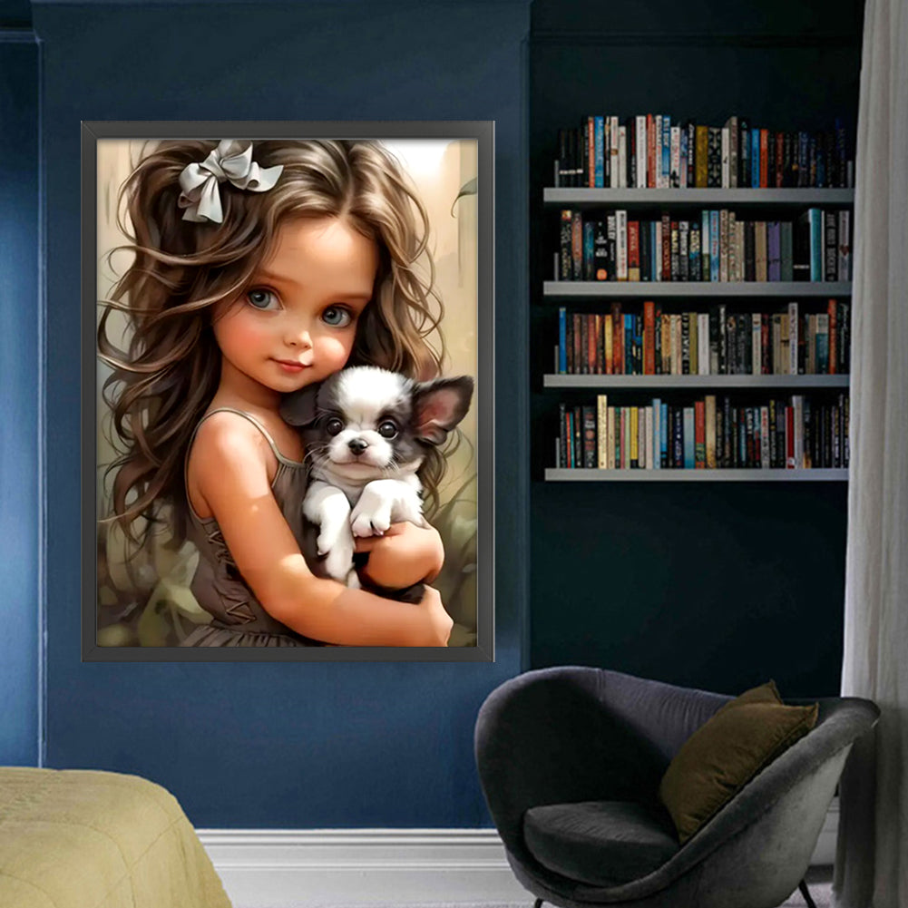 Big-Eyed Girl And Puppy - 14CT Counted Cross Stitch 50*65CM