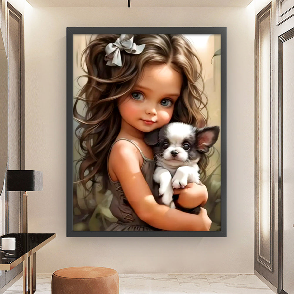 Big-Eyed Girl And Puppy - 14CT Counted Cross Stitch 50*65CM