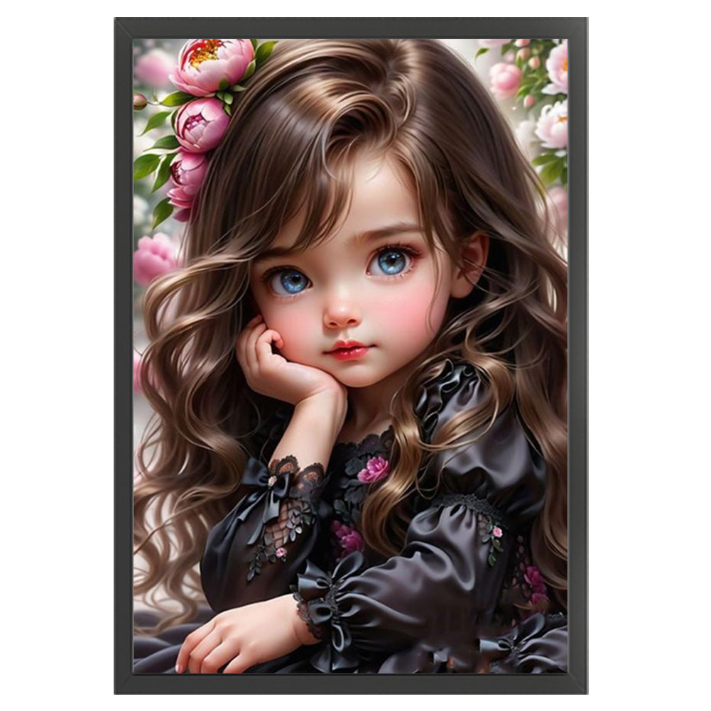 Curly Hair Big Eyed Girl - 14CT Counted Cross Stitch 50*70CM