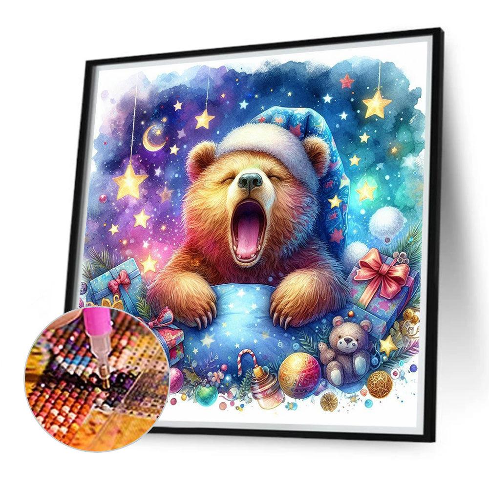 The Waking Little Bear And The Galaxy - Full Round Drill Diamond Painting 40*40CM