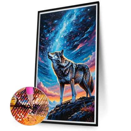 Wolf Under The Night Sky - Full Round Drill Diamond Painting 40*70CM