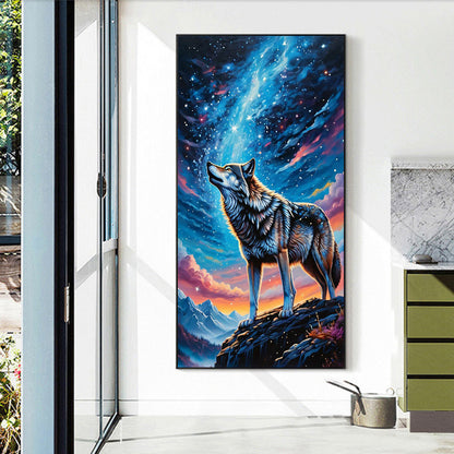 Wolf Under The Night Sky - Full Round Drill Diamond Painting 40*70CM