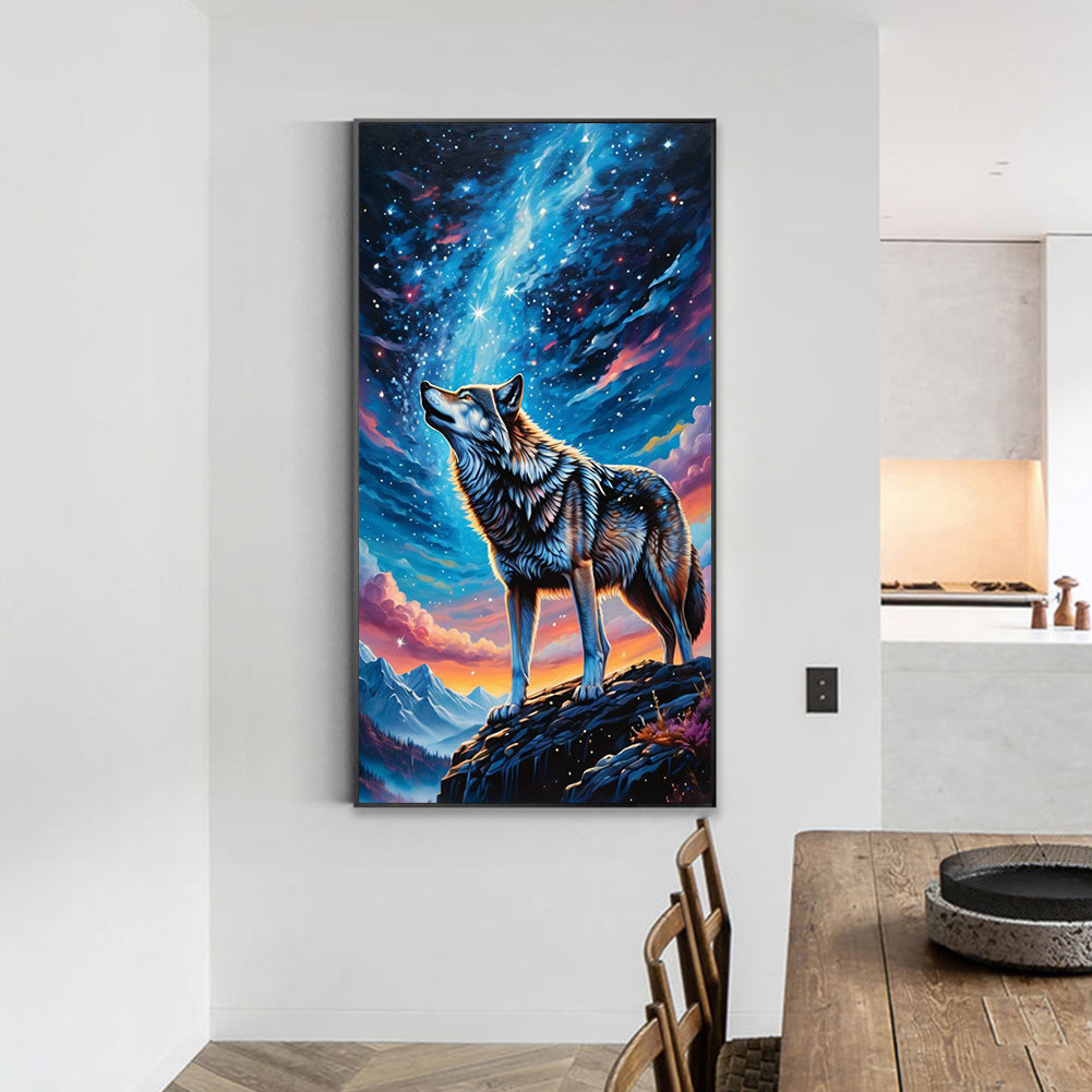 Wolf Under The Night Sky - Full Round Drill Diamond Painting 40*70CM