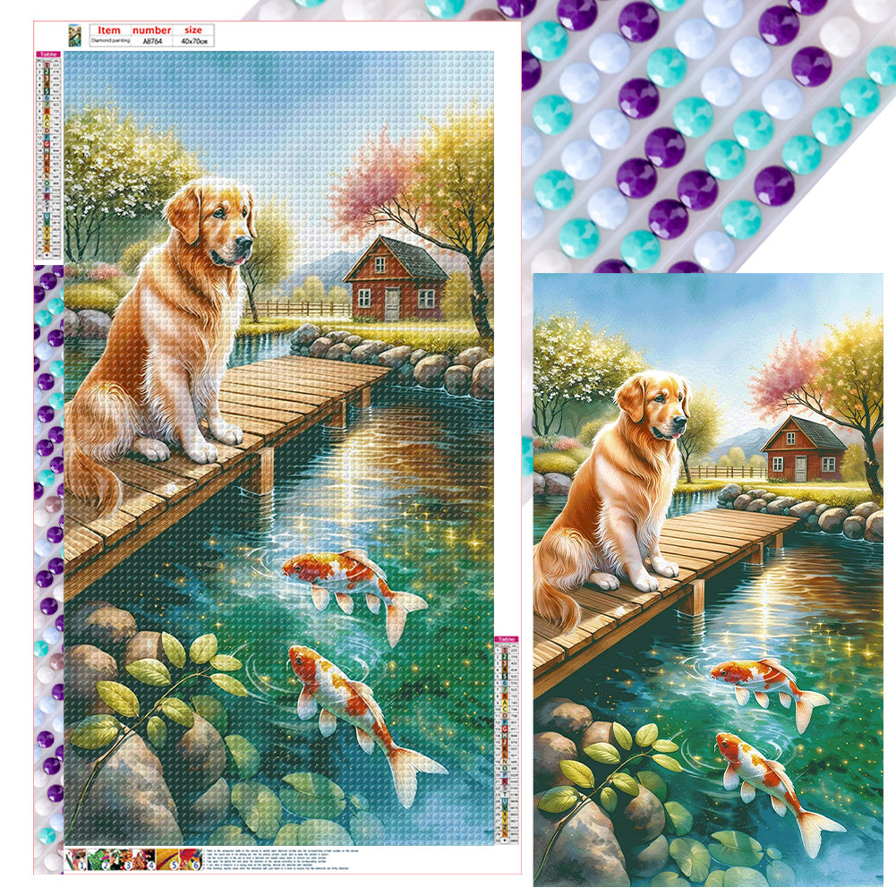 Dog And Fish - Full Round Drill Diamond Painting 40*70CM