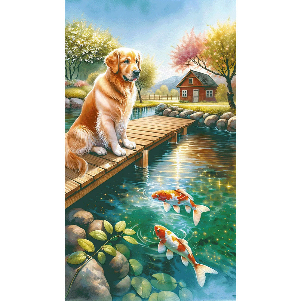 Dog And Fish - Full Round Drill Diamond Painting 40*70CM