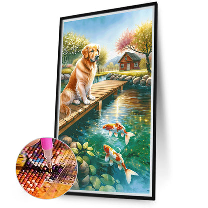 Dog And Fish - Full Round Drill Diamond Painting 40*70CM