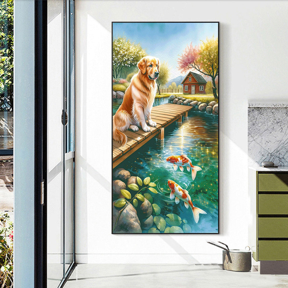 Dog And Fish - Full Round Drill Diamond Painting 40*70CM