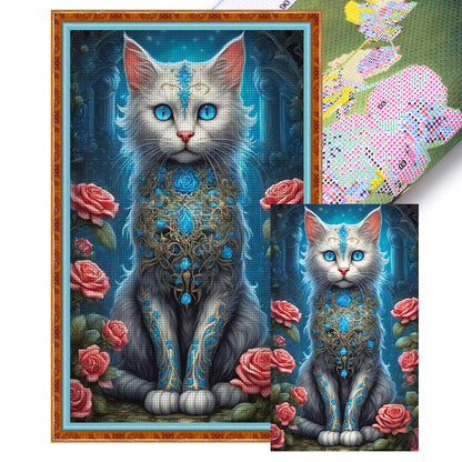 Rose Cat - 11CT Stamped Cross Stitch 40*70CM