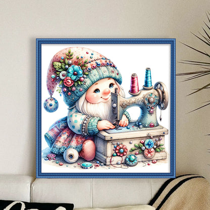 Sewing Machine Gnome - 18CT Stamped Cross Stitch 30*30CM