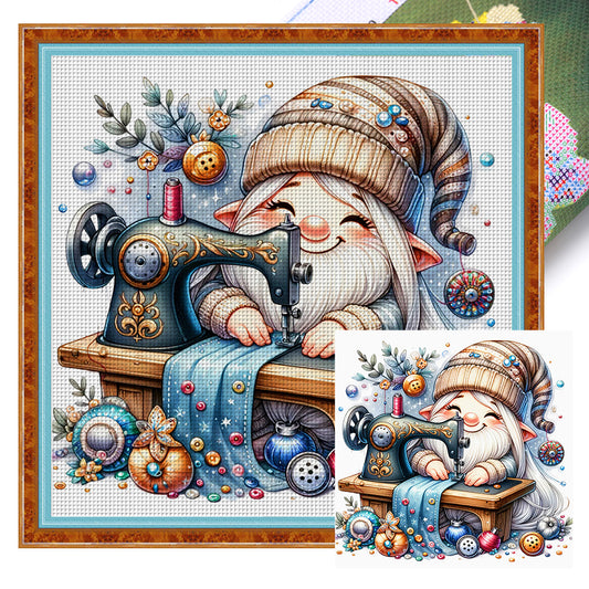 Sewing Machine Gnome - 18CT Stamped Cross Stitch 30*30CM