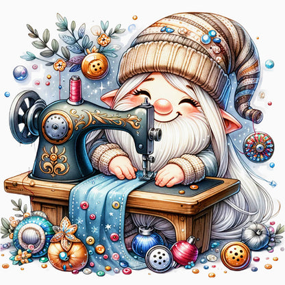 Sewing Machine Gnome - 18CT Stamped Cross Stitch 30*30CM
