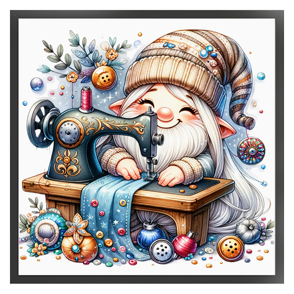 Sewing Machine Gnome - 18CT Stamped Cross Stitch 30*30CM