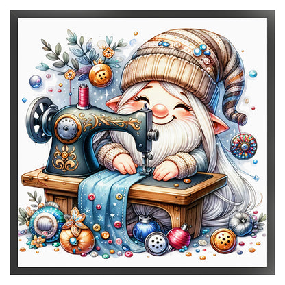 Sewing Machine Gnome - 18CT Stamped Cross Stitch 30*30CM