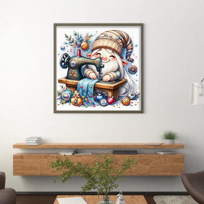 Sewing Machine Gnome - 18CT Stamped Cross Stitch 30*30CM