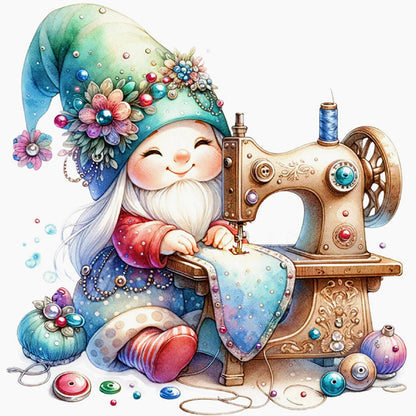Sewing Machine Gnome - 18CT Stamped Cross Stitch 30*30CM